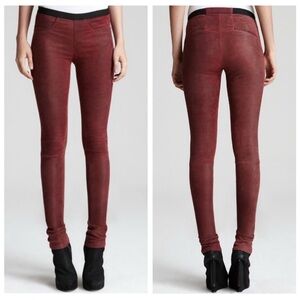 Helmut Lang sz 2 burgundy suede stovepipe lamb leather skinny jeans $250!